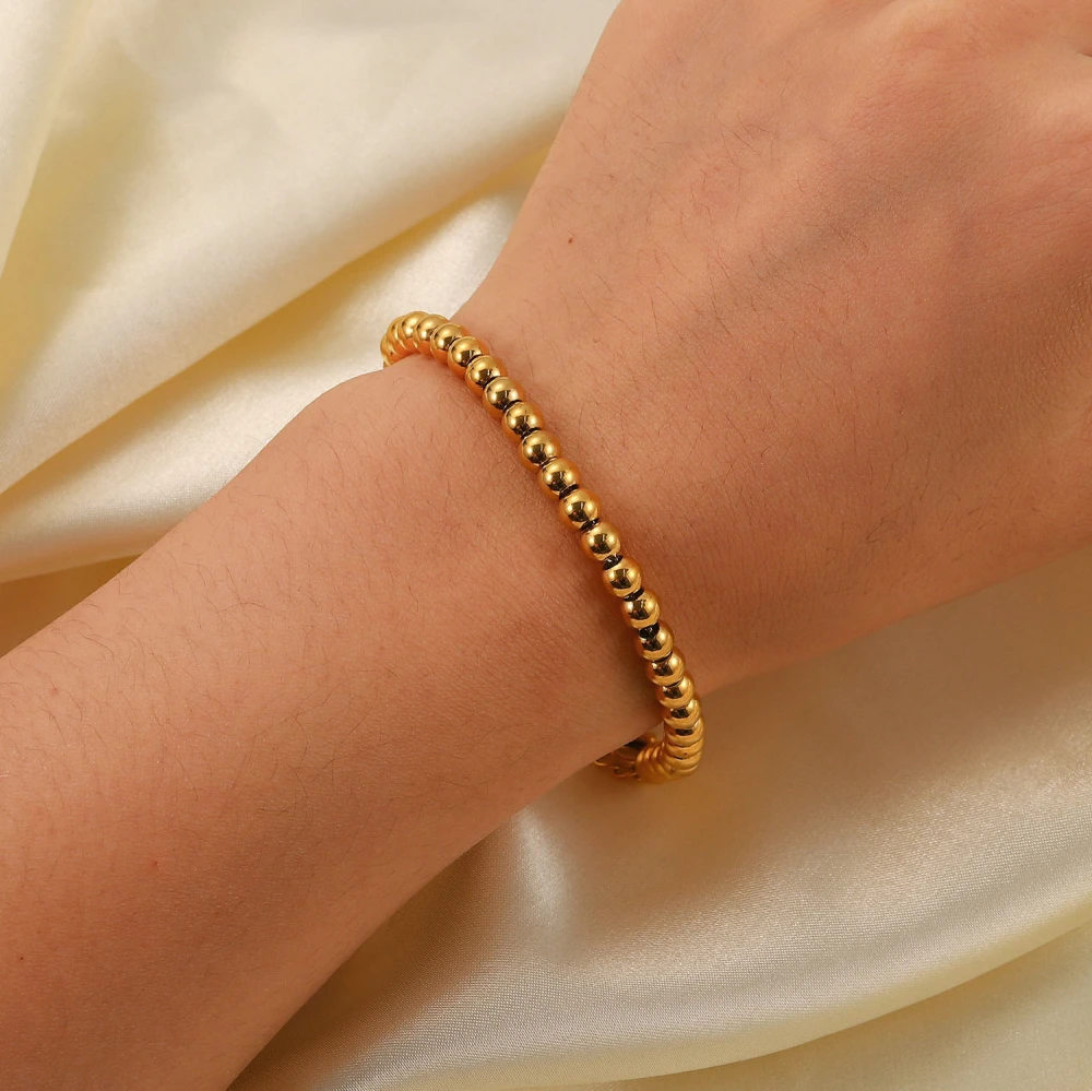 Simple 18K Gold-plated Steel Ball Stainless Steel Bracelet Women's