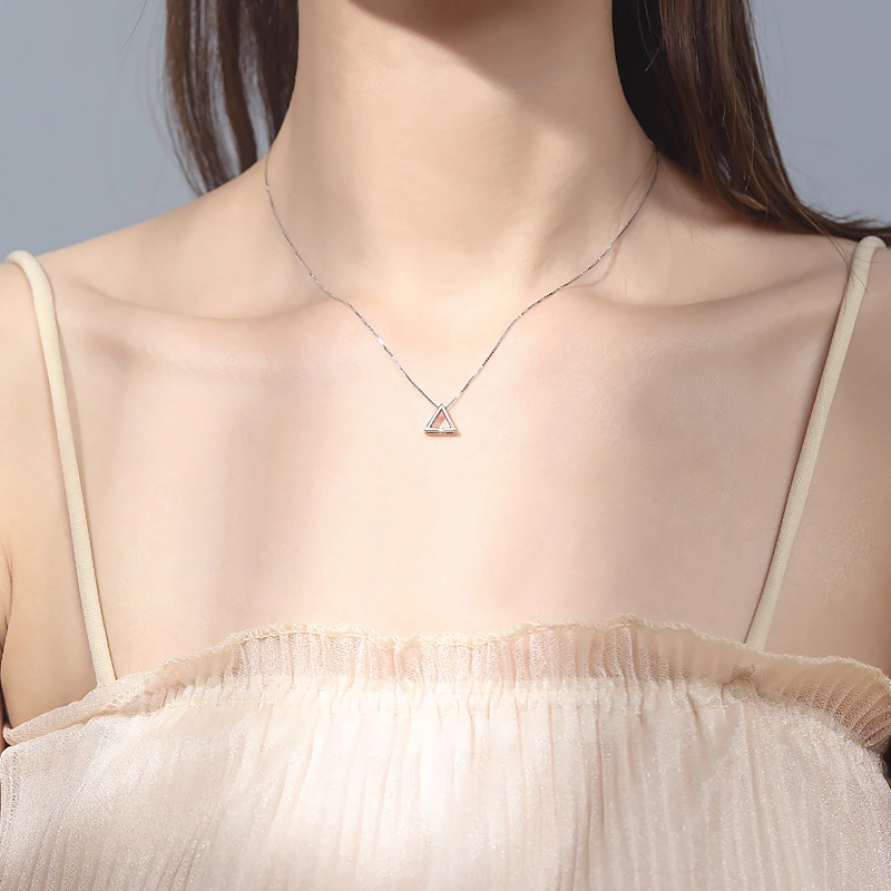 925 Sterling Silver Necklace Female Geometric Triangle Clavicle Chain Niche Design Ornament