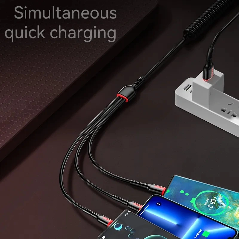 66W One-to-three Car Spring Data Cable