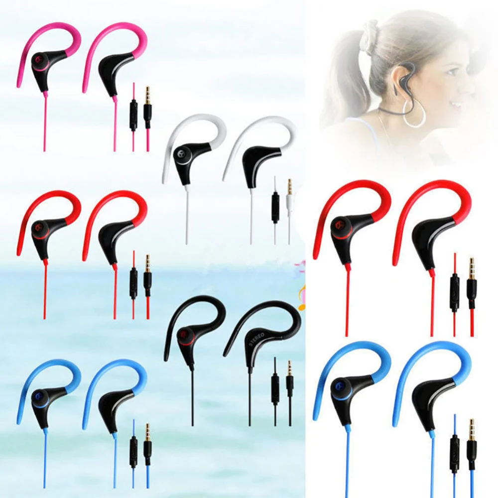 Sport Running Jogging Earphone Earhook Stereo Headphone with Mic for Cell Phone