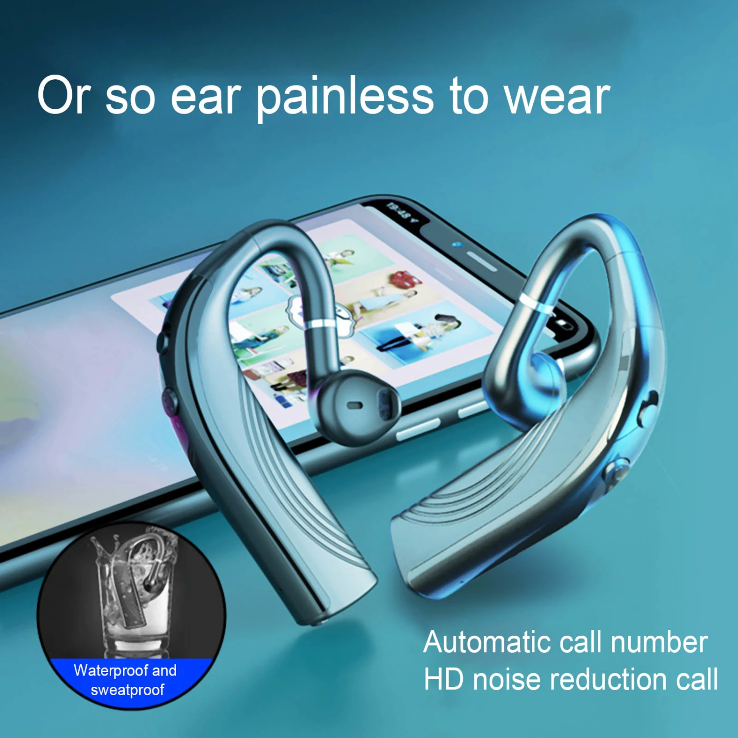 1Pc RD02 Wireless Bluetooth-compatible 5.0 Ear Hook Earphone Rechargeable Stereo Earbud