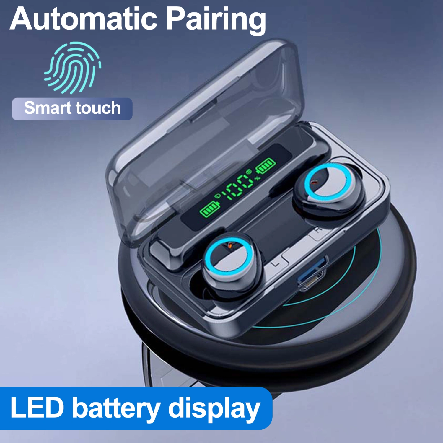 F9-3Bluetooth-compatible 5.1 Wireless Rechargeable Mini 9D Stereo In-ear Earphone
