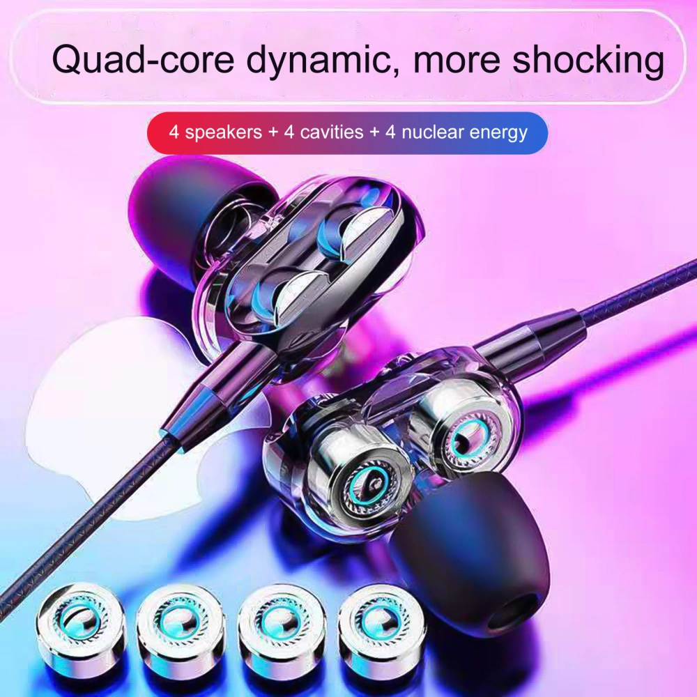 Wired Earphone Dual Moving Coil Wire Control Portable 4 Speaker Stereo In-ear Earbud Headphone for Phone