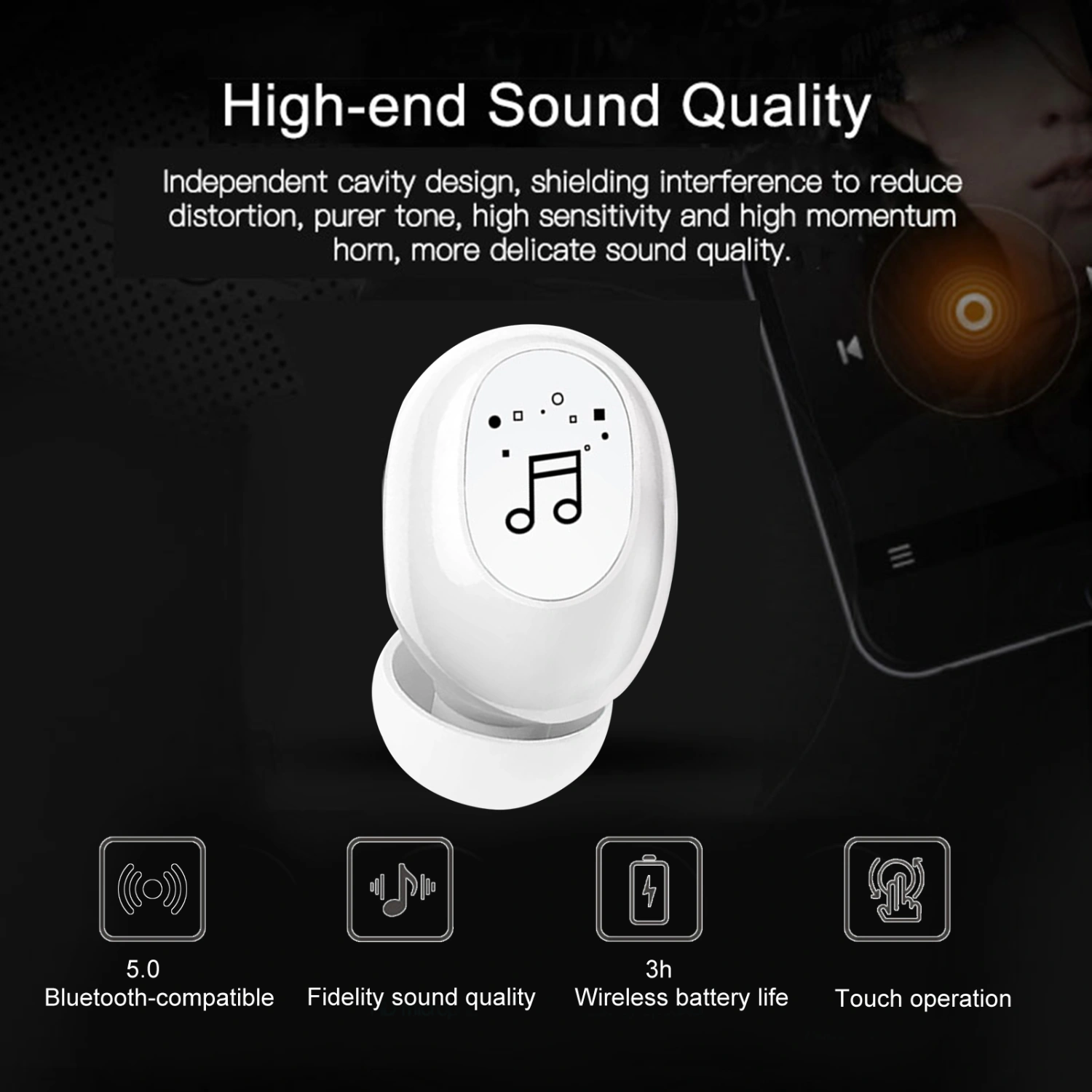 F911 Wireless Earbud Barrier-free High Fidelity Ergonomic Bluetooth-compatible5.0 Mini Invisible True Wireless Stereo Earbud for Driving