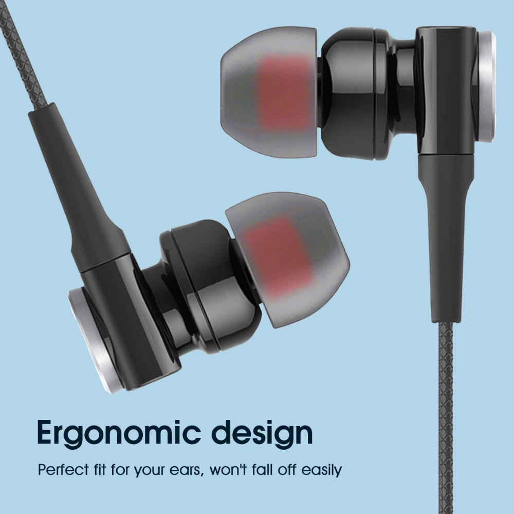 HY-8 Wired Earphone Universal Powerful Bass Dual Drive 3.5mm In-ear Sport Gaming Earbuds with Mic for Mobile Phone