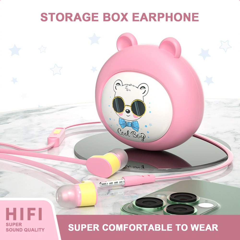 Wired Earphone In-ear HiFi Sound 3.5mm 9D Stereo Sports Gaming Headset with Cartoon Storage Box for Student 