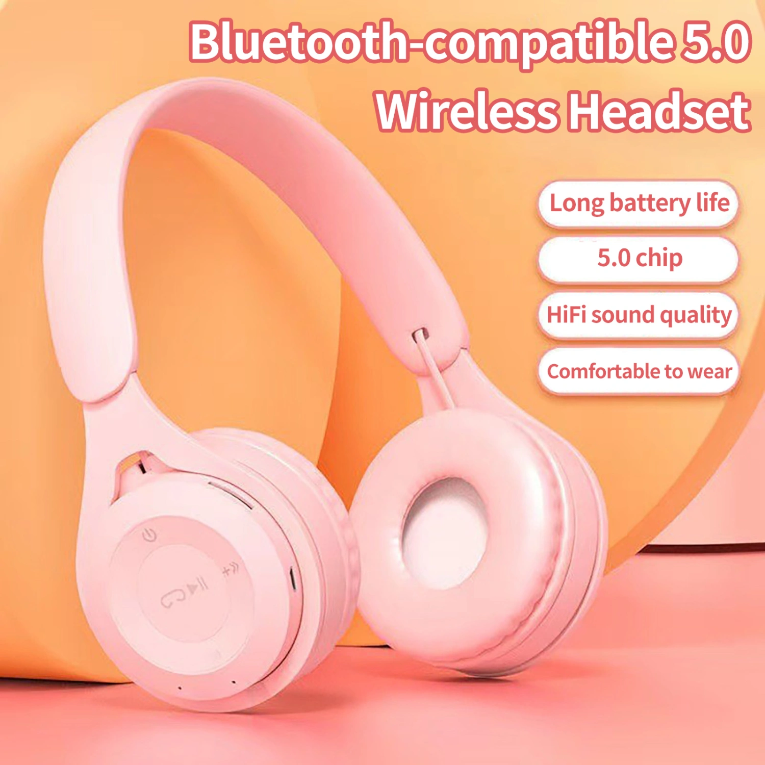 Wireless Headphone High Fidelity Intelligent Noise Reduction Lightweight Bluetooth-compatible5.0 Cute Stereo Gaming Sports Headset for Computer