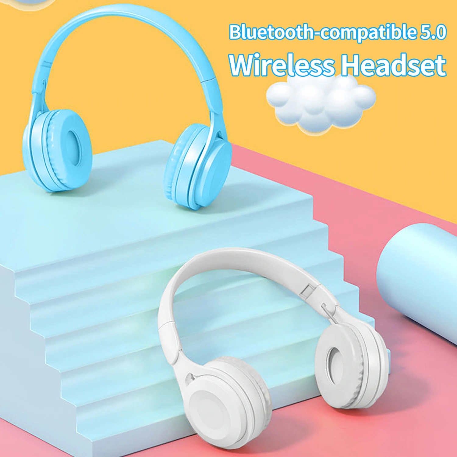Wireless Headphone High Fidelity Intelligent Noise Reduction Lightweight Bluetooth-compatible5.0 Cute Stereo Gaming Sports Headset for Computer