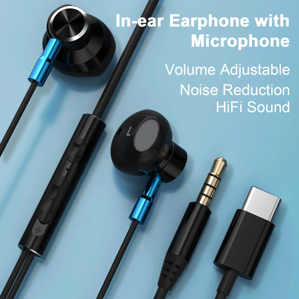 Wired Headphone Noise Reduction HiFi Sound Volume Adjustable 3.5mm Plug Type-C Interface Ergonomic In-ear Earphone with Microphone