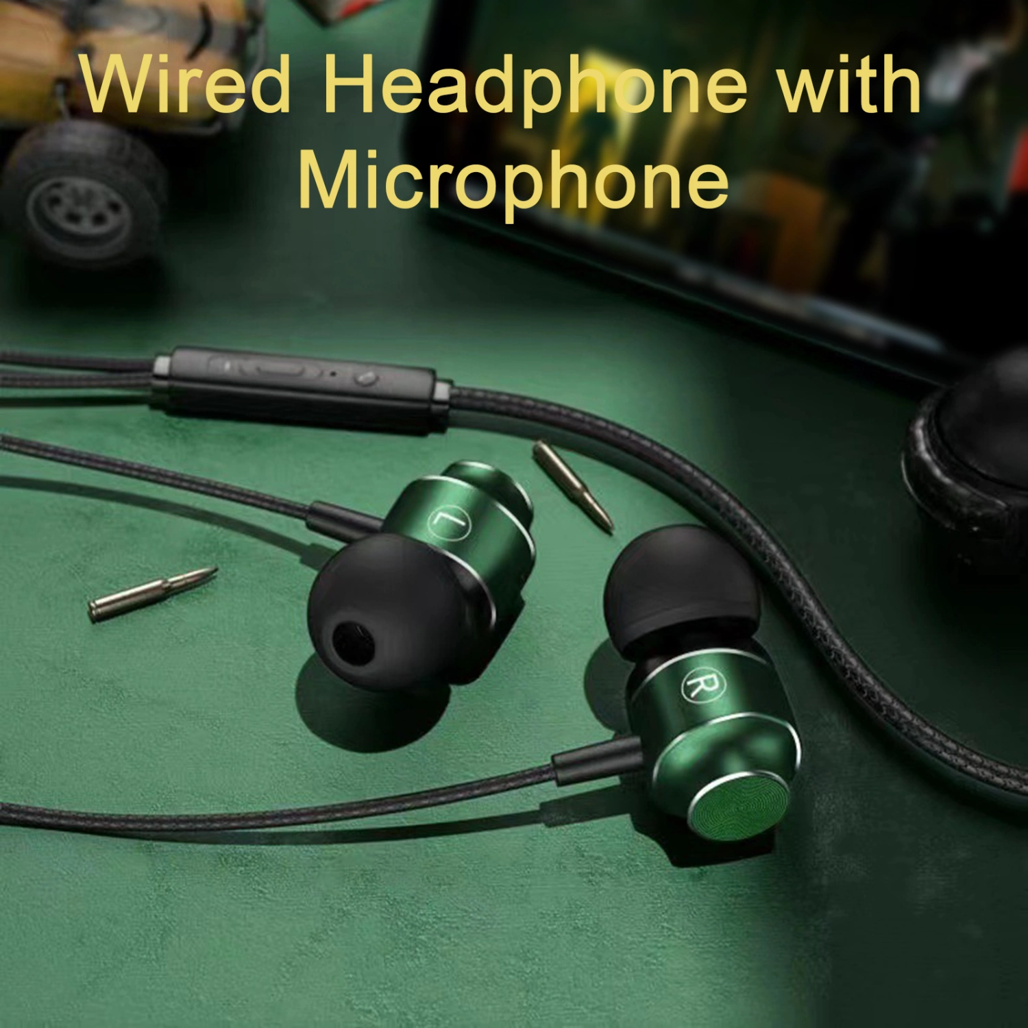 Metal In-ear Gaming Headset with Bass Microphone Volume Adjustable 3.5mm Plug Stereo Wired Earphone Universal for Computers And Mobile Phones