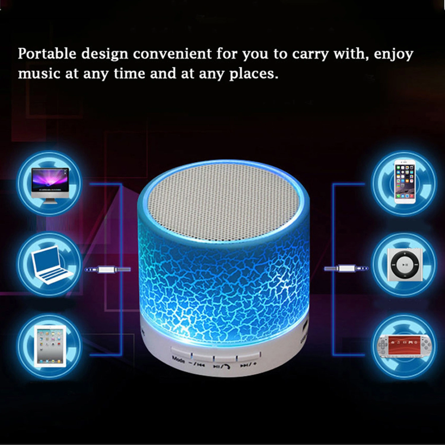 A9 Portable LED Light Crack Bluetooth-compatible Speaker U Disk TF Card Subwoofer Music Player for Phone