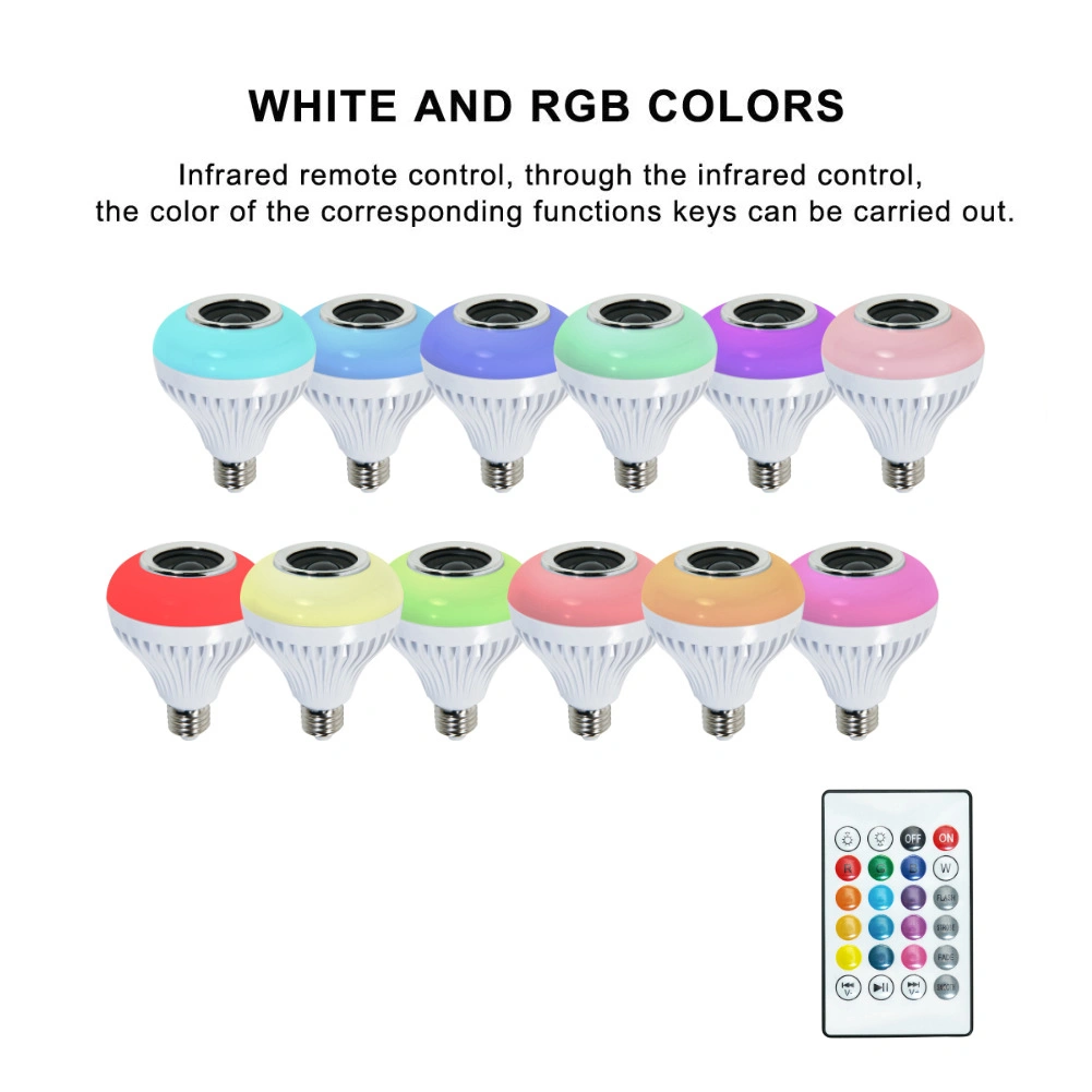 Wireless Bluetooth-compatible E27 LED Light Bulb Music Playing Lamp with Remote Control