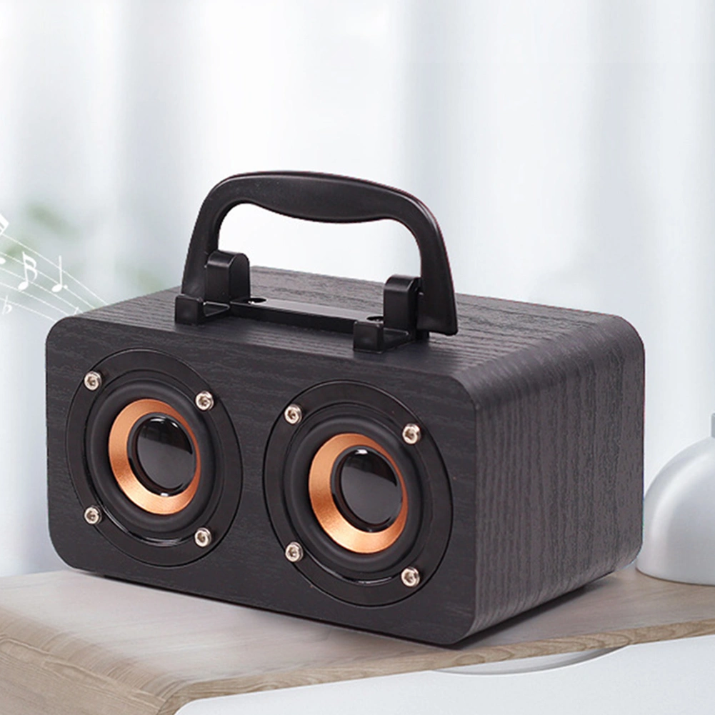 Retro Wooden Wireless Desktop Bluetooth-compatible Speaker Phone Holder USB Rechargeable