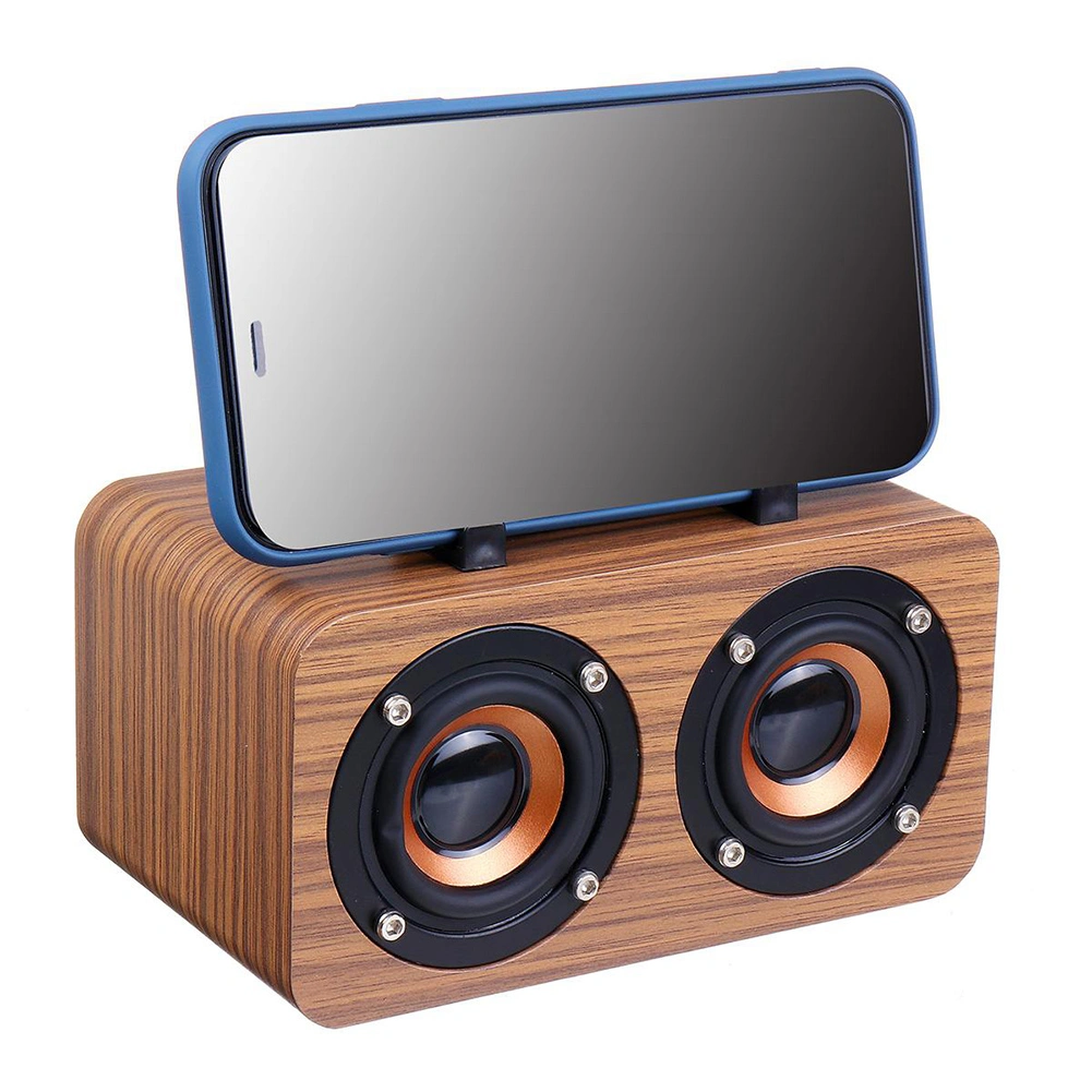 Retro Wooden Wireless Desktop Bluetooth-compatible Speaker Phone Holder USB Rechargeable