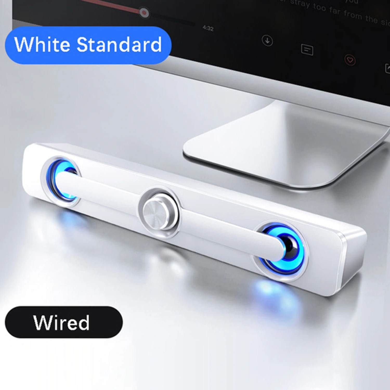 Bluetooth Sound Bar Stereo LED Light Subwoofer Speaker for Computer TV Phone