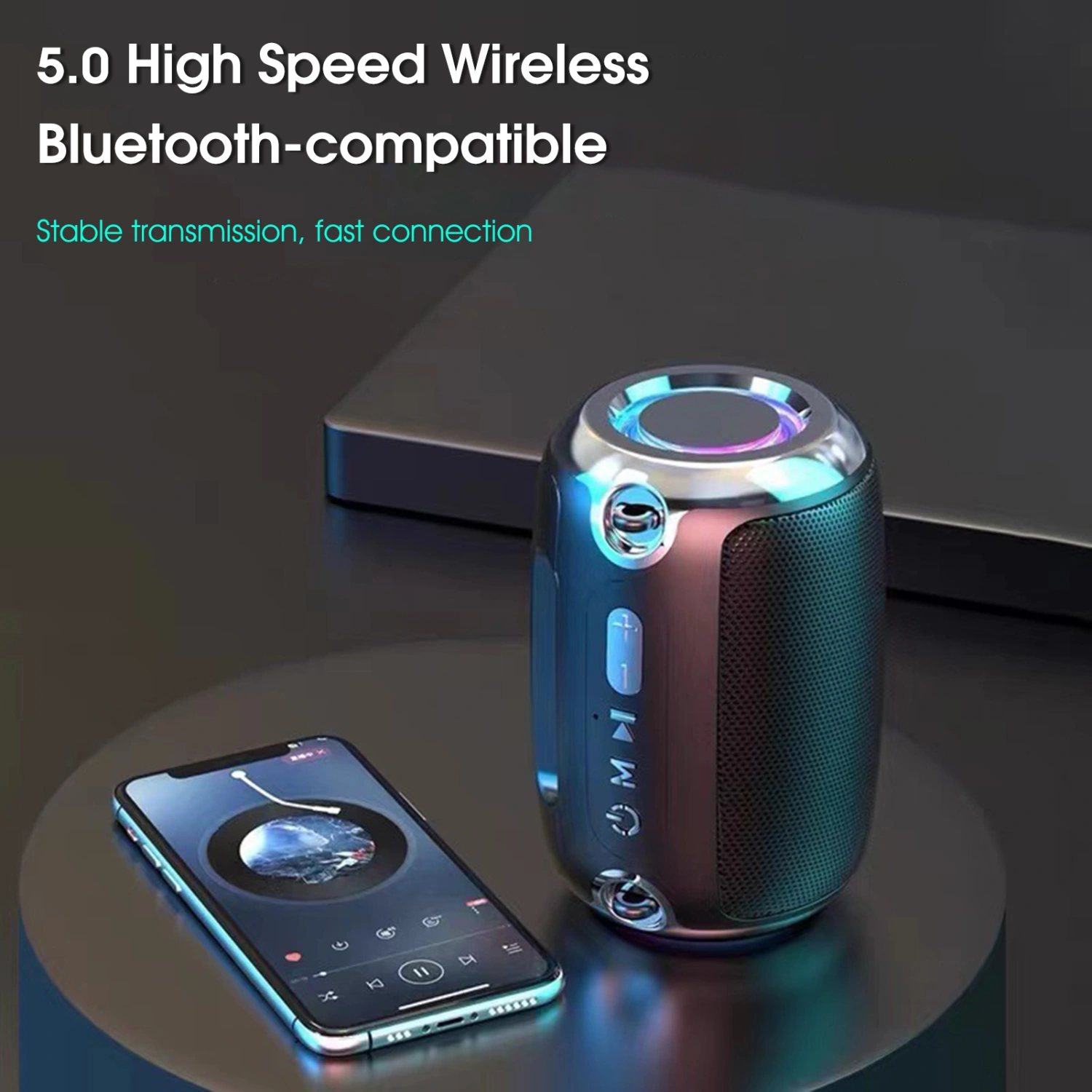 Bluetooth-compatible Speaker Multifunctional HiFi Stereo LED RGB Lighting Mini Portable Outdoor Wireless Subwoofer for Car