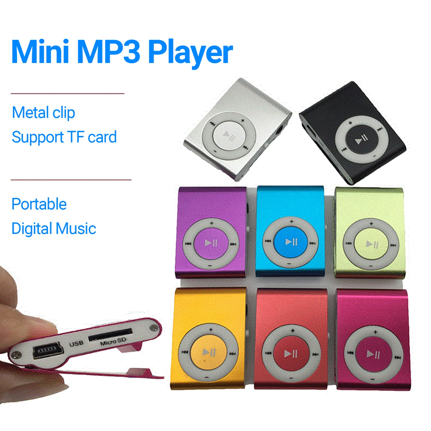 Mini MP3 Player Portable TF Card Slot Metal Clip USB Sport Digital Music Walkman for Running