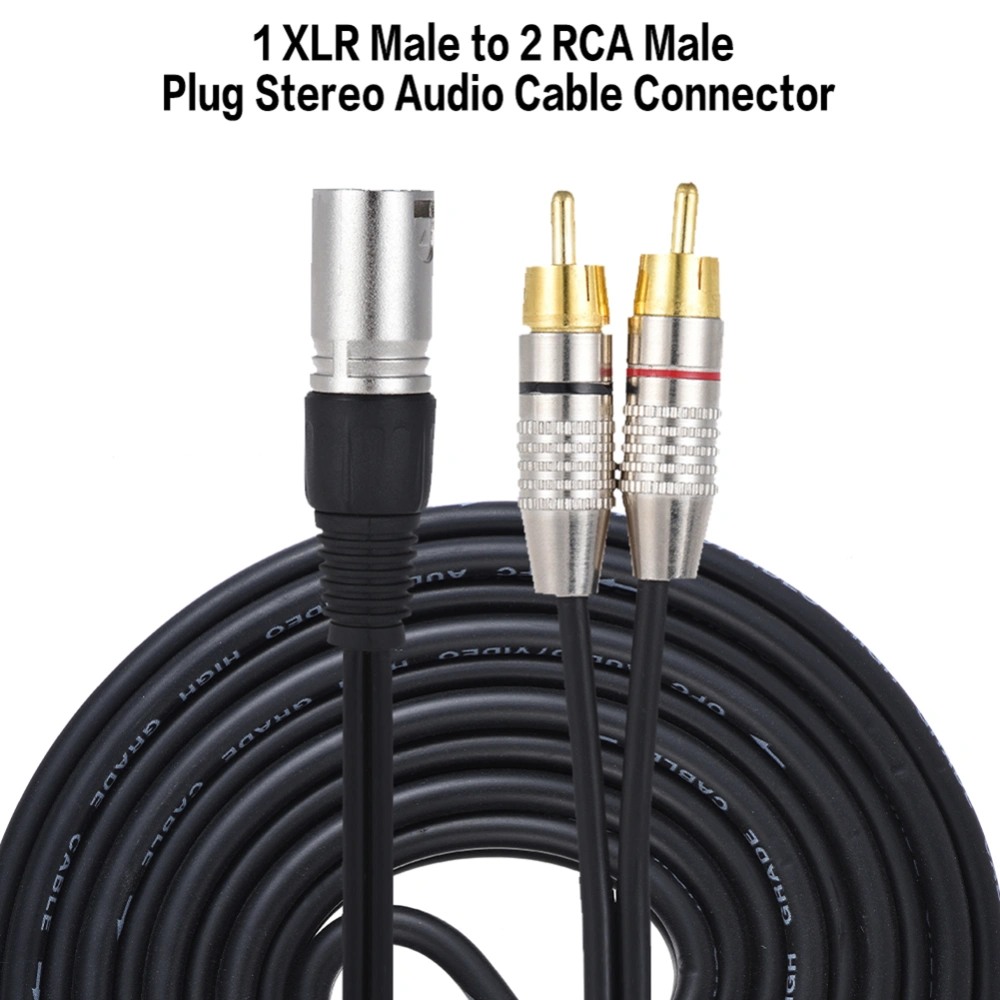 3M 1 XLR to 2 RCA Male Plug Stereo Audio Cable Connector Y Splitter Wire Cord