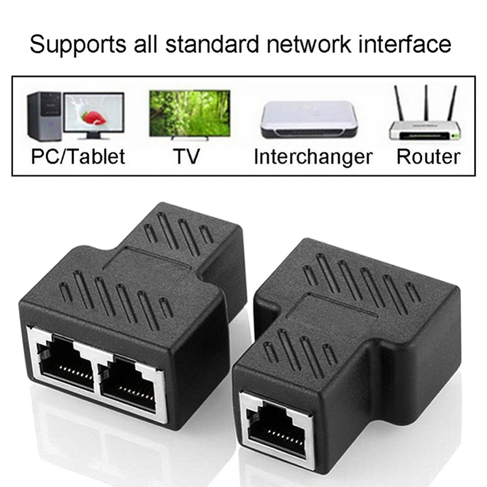 2Pcs 1 to 2 LAN Ethernet Network Cable RJ45 Female Splitter Connector Adapter