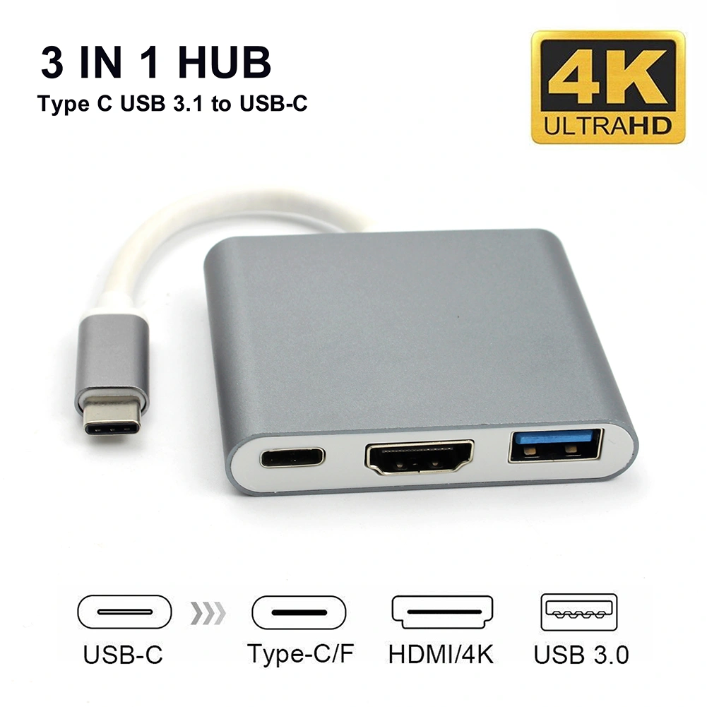 3 in 1 USB 3.1 Type-C to 4K UHD HDMI-compatible USB-C Hub Adapter Converter for Macbook