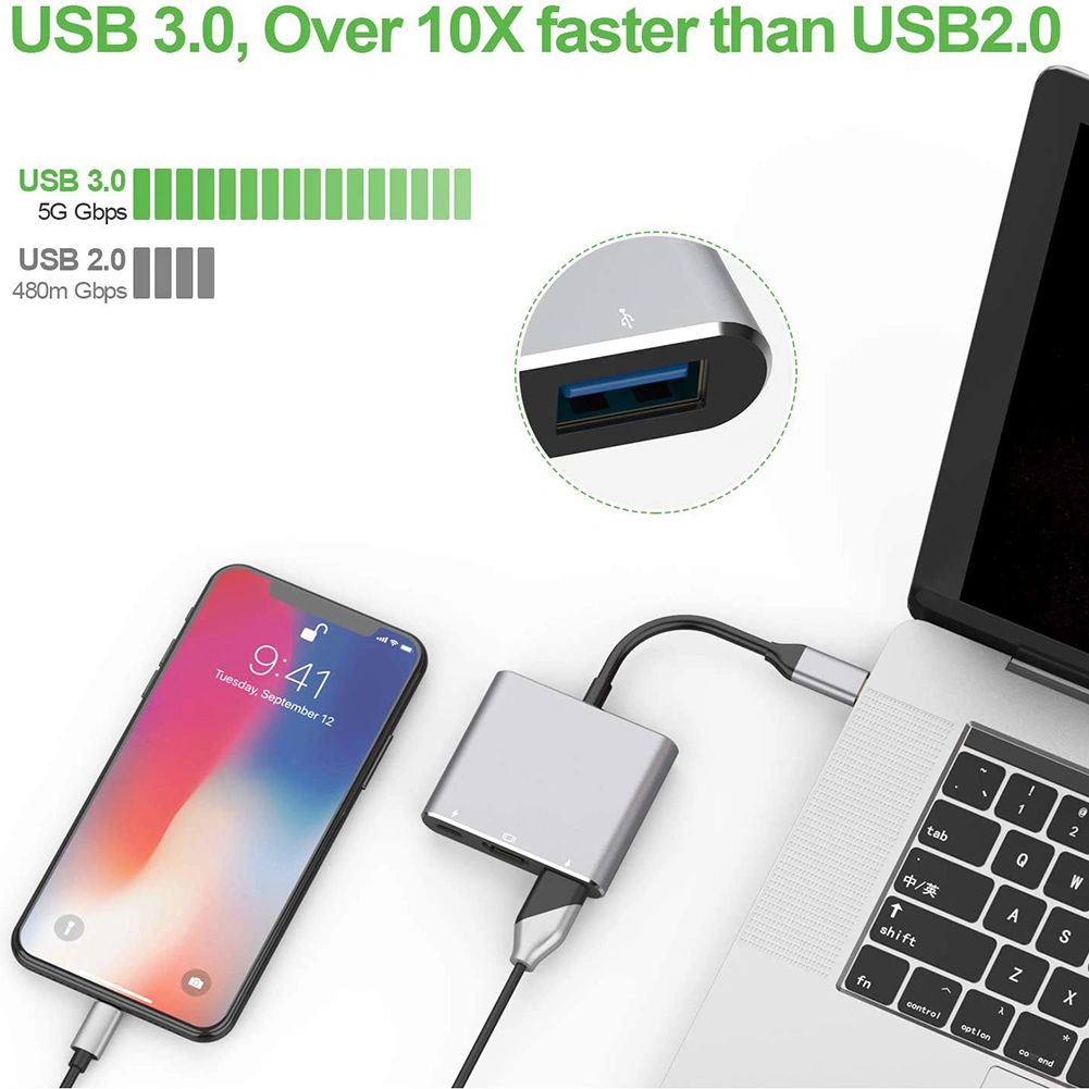 3 in 1 Portable Type-C Male to USB-C USB 3.0 4K HDMI-compatible Female Hub Adapter Cable