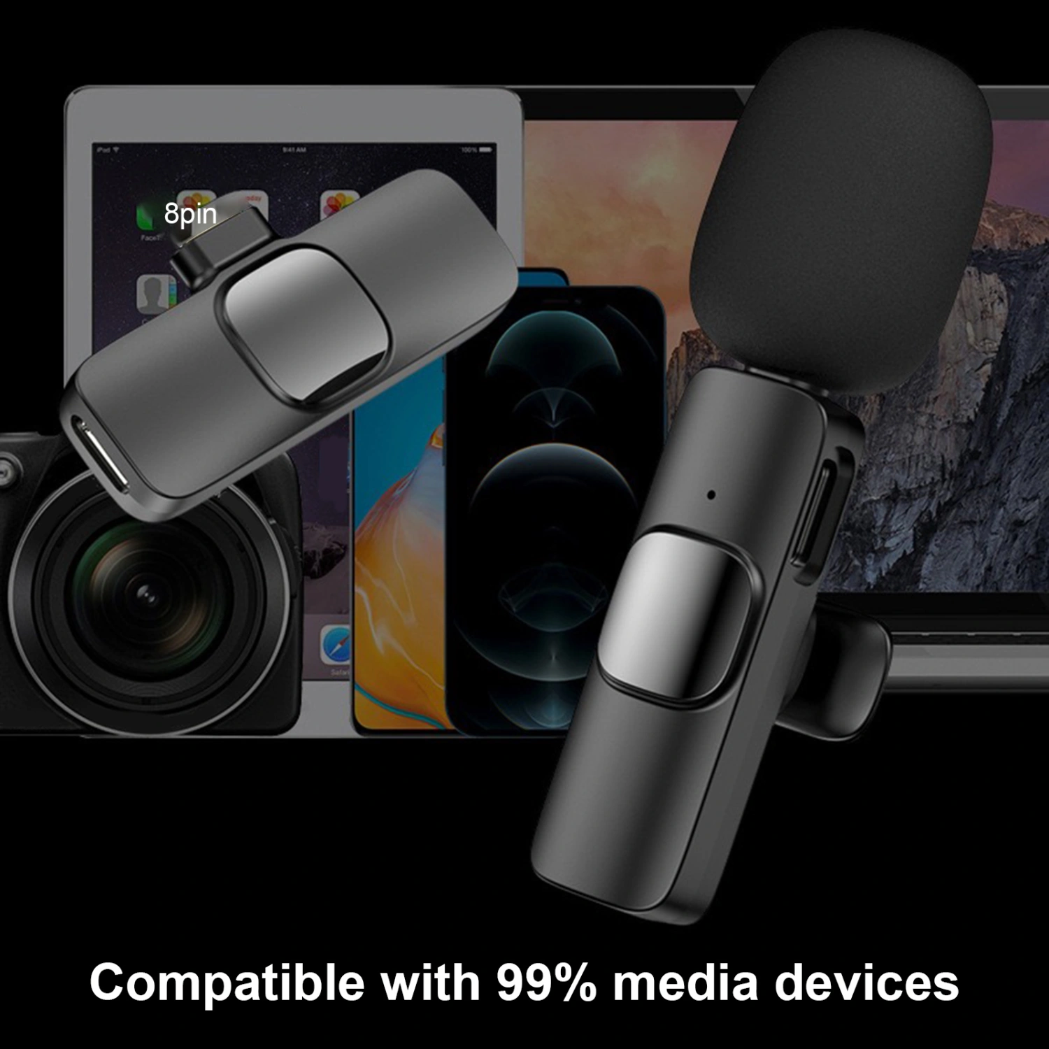 Lavalier Microphone Noise Reduction Sensitive Plug Play 2.4G Wireless Condenser Recording Microphone for Outdoor