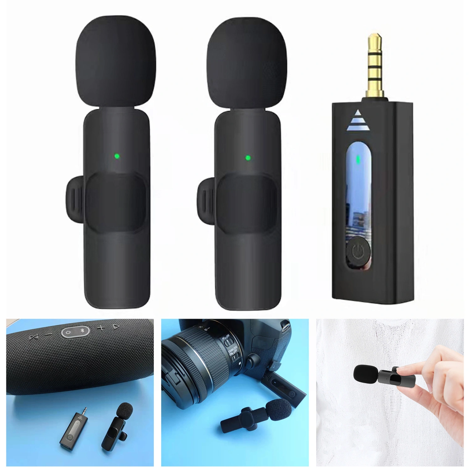 1 Set Lavalier Microphone Reverb Effect Noise Reduction Headphone Monitoring Dual Channel Radio Recording with Receiver Lavalier 3.5 Hole Recording Microphone for Meeting Room	
