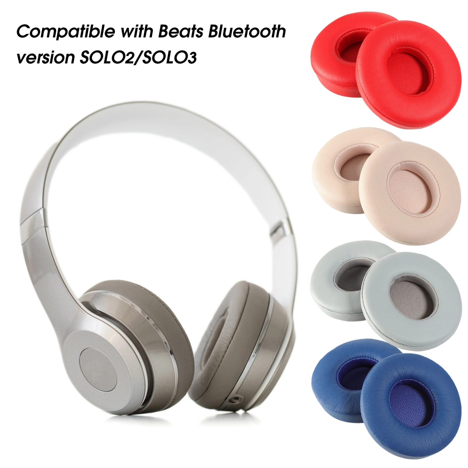 1 Pair Replacement Earpads Sound Insulation Soft Elastic Breathable Protective Ear Cushion Solid Color Bluetooth-compatible Headphone Sponge Ear Pads for Beats SOLO2/SOLO3