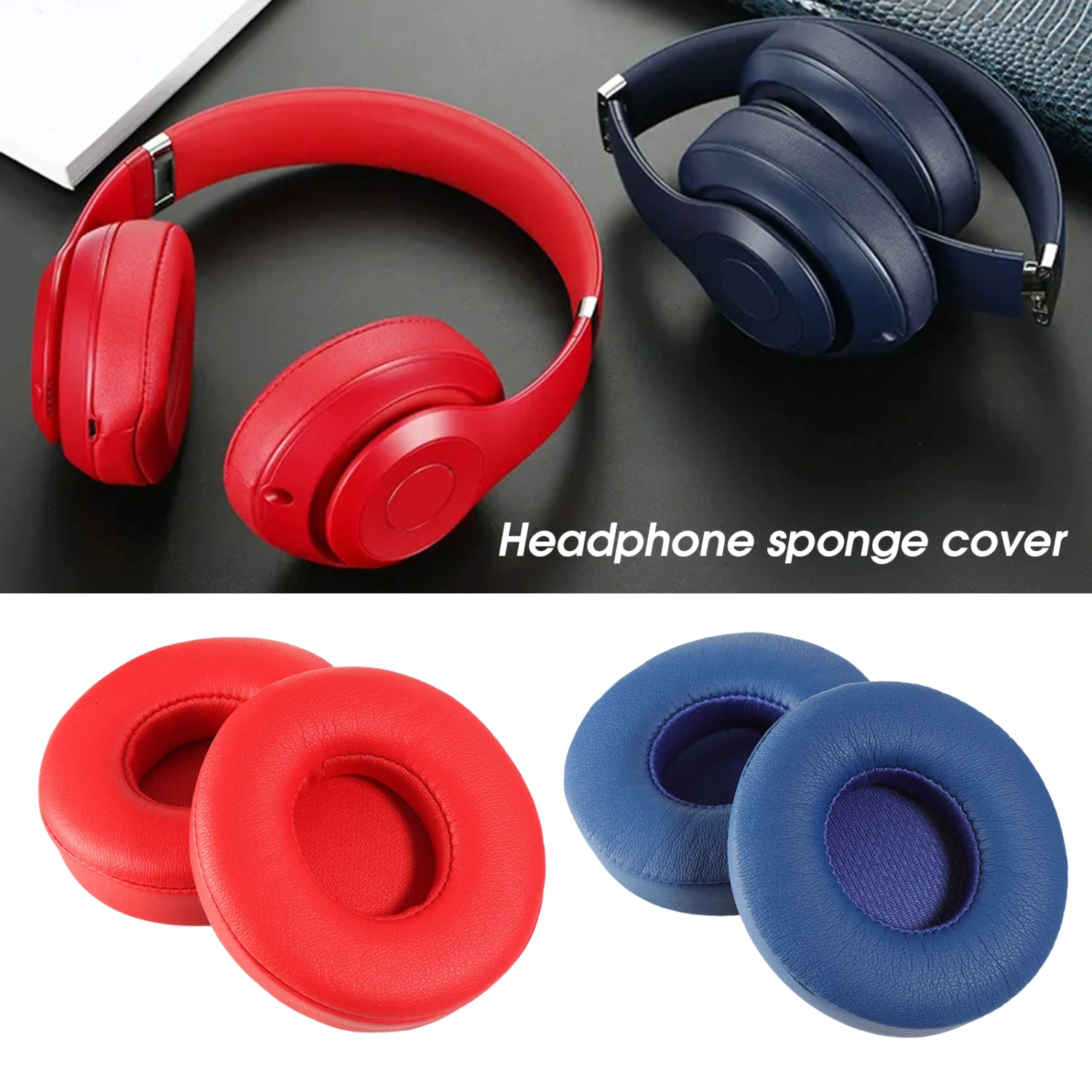 1 Pair Replacement Earpads Sound Insulation Soft Elastic Breathable Protective Ear Cushion Solid Color Bluetooth-compatible Headphone Sponge Ear Pads for Beats SOLO2/SOLO3