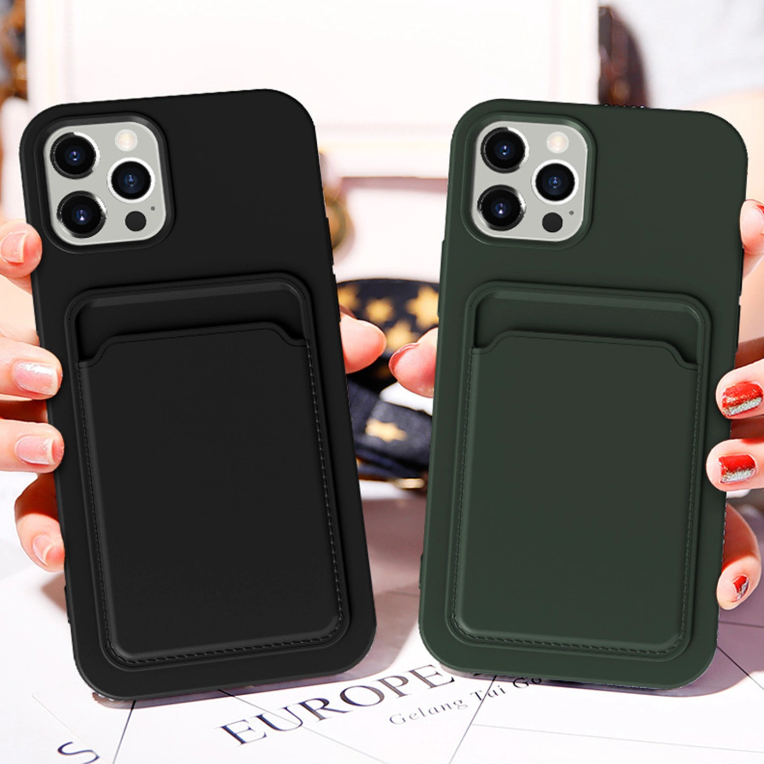 Phone Case Dust-proof Shock-proof Soft TPU Card Slot Mobile Phone Back Cover for iPhone 14/14 Pro/14 Plus/Pro Max