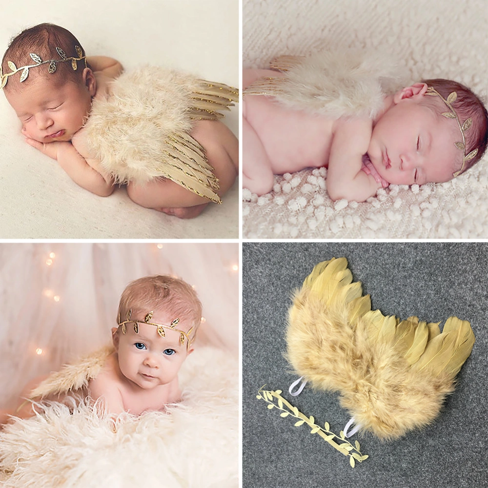 Fashion Angel Wings + Leaves Hair Band Baby Infant Costume Photography Prop