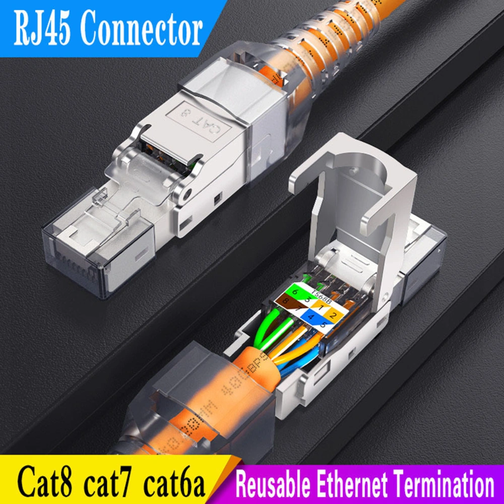 1 Set Shielded Crystal Heads High-speed Stable Transmission Cable Connection Tool-Free Cat 6A/7/8 Gigabit RJ45 Metal Module Network Crystal Connector for Home