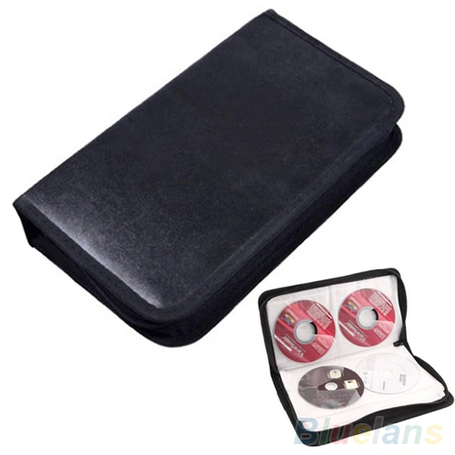 VCD Organizer 80 Discs CD Holder DVD Case Storage Faux Leather Zipper Bag