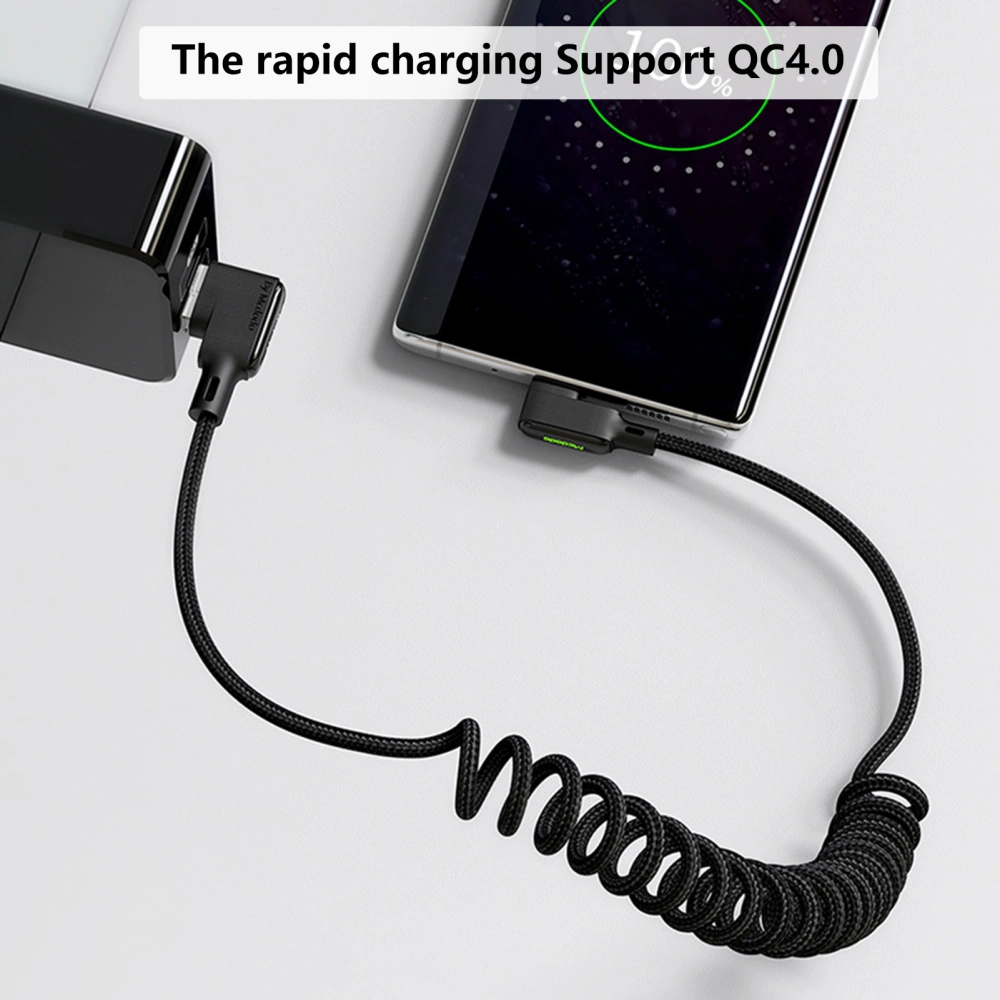 Spring Charging Cable Double Elbow QC4.0 Quick Charging 3A Stretchable Type-C Data Cord for Car