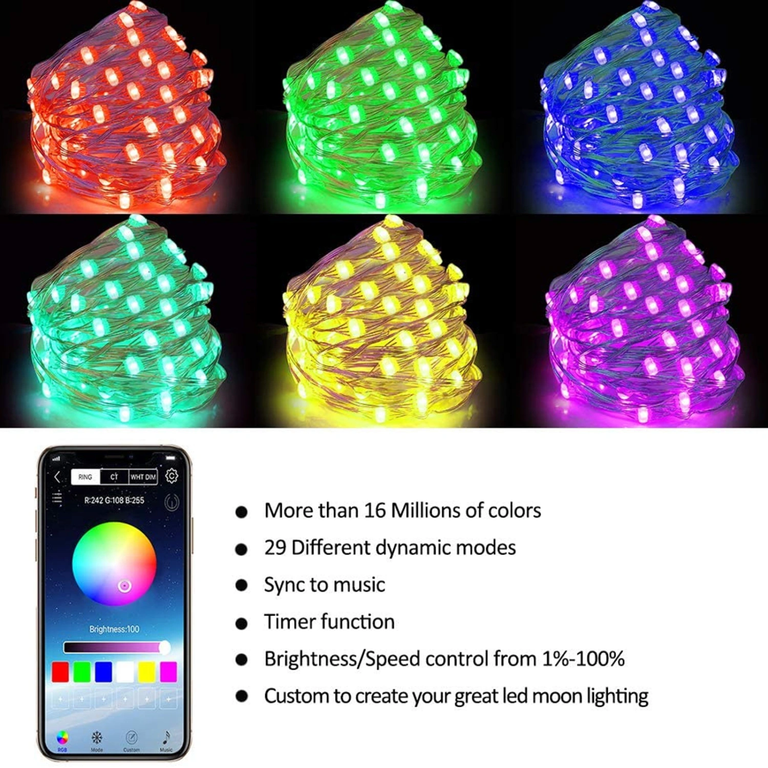 String Light High Brightness RGB ABS Bluetooth-compatible LED Fairy Lamp for Christmas