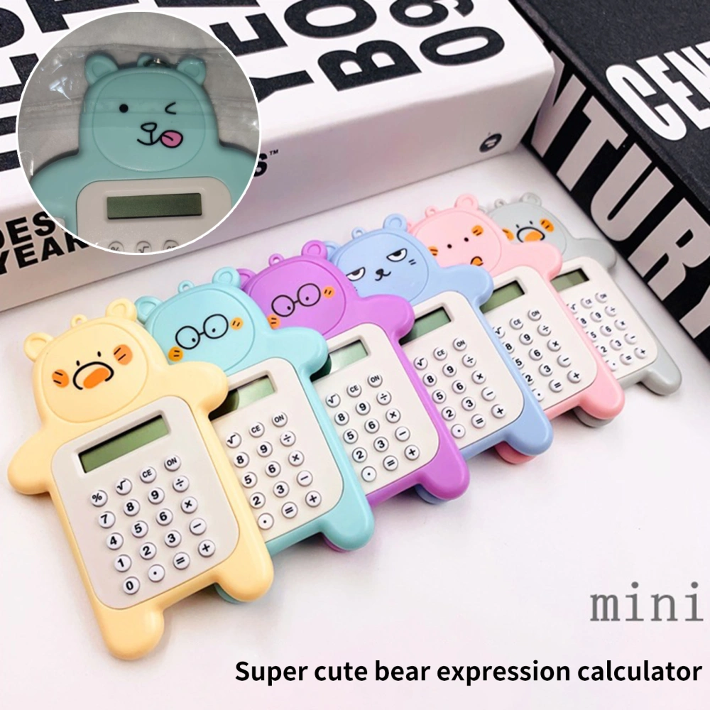 Electronic Calculator Adorable Bear Shape Plastic Lively Face Calculator with Hanging Hole Office Supplies