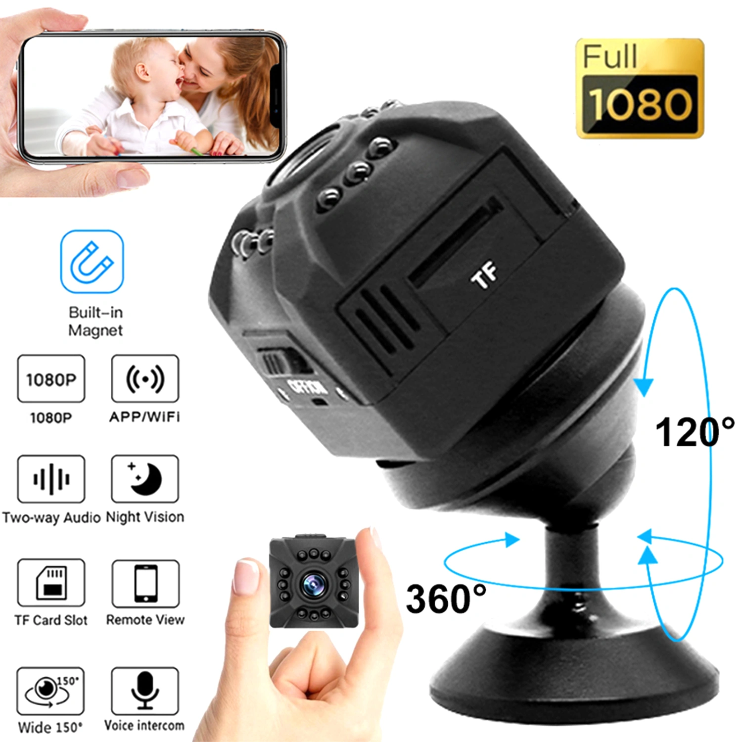 1 Set 1080P Wireless Camera Night Vision Smart Home Camera Surveillance for Home