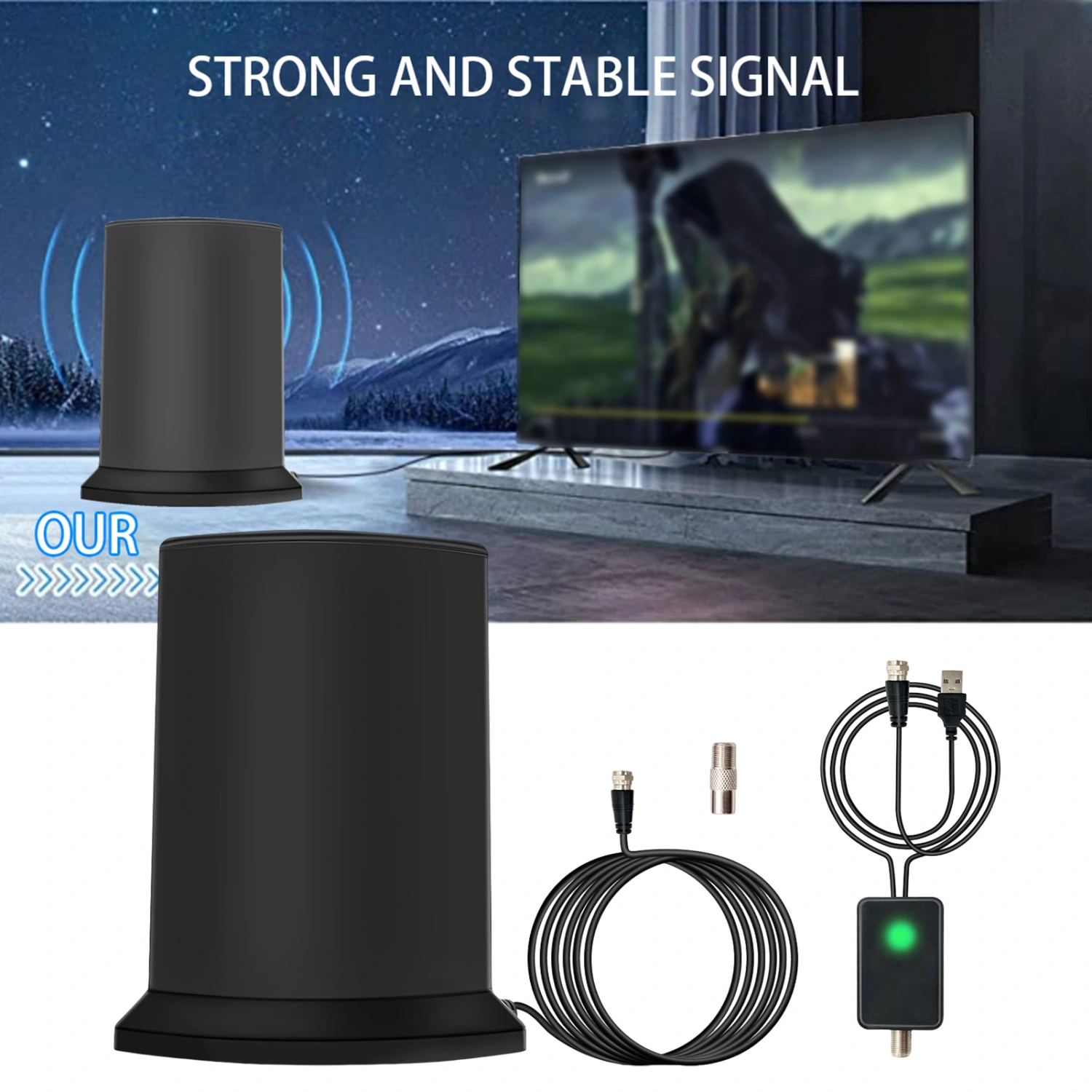 TV Antenna 1080P HD-compatible 25dB High Gain Signal Booster Indoor Outdoor Digital TV Antenna Home Supply