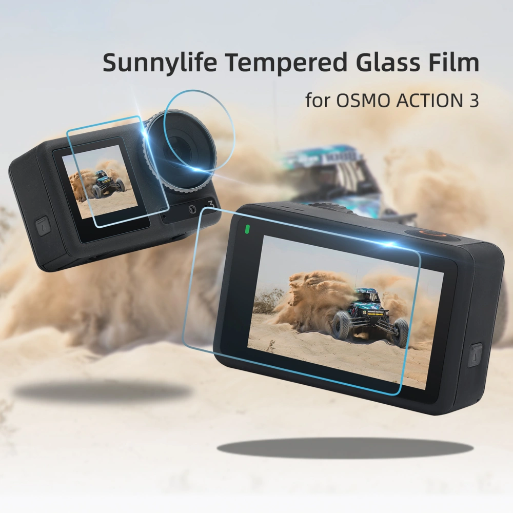 1 Set Camera Tempered Glasses 9H Hardness Highly Clear Anti-scratch Explosion-proof Anti-fingerprint Full Protection Ultra-thin Sport Camera Lens Screen Protective Films for OSMO Action 3