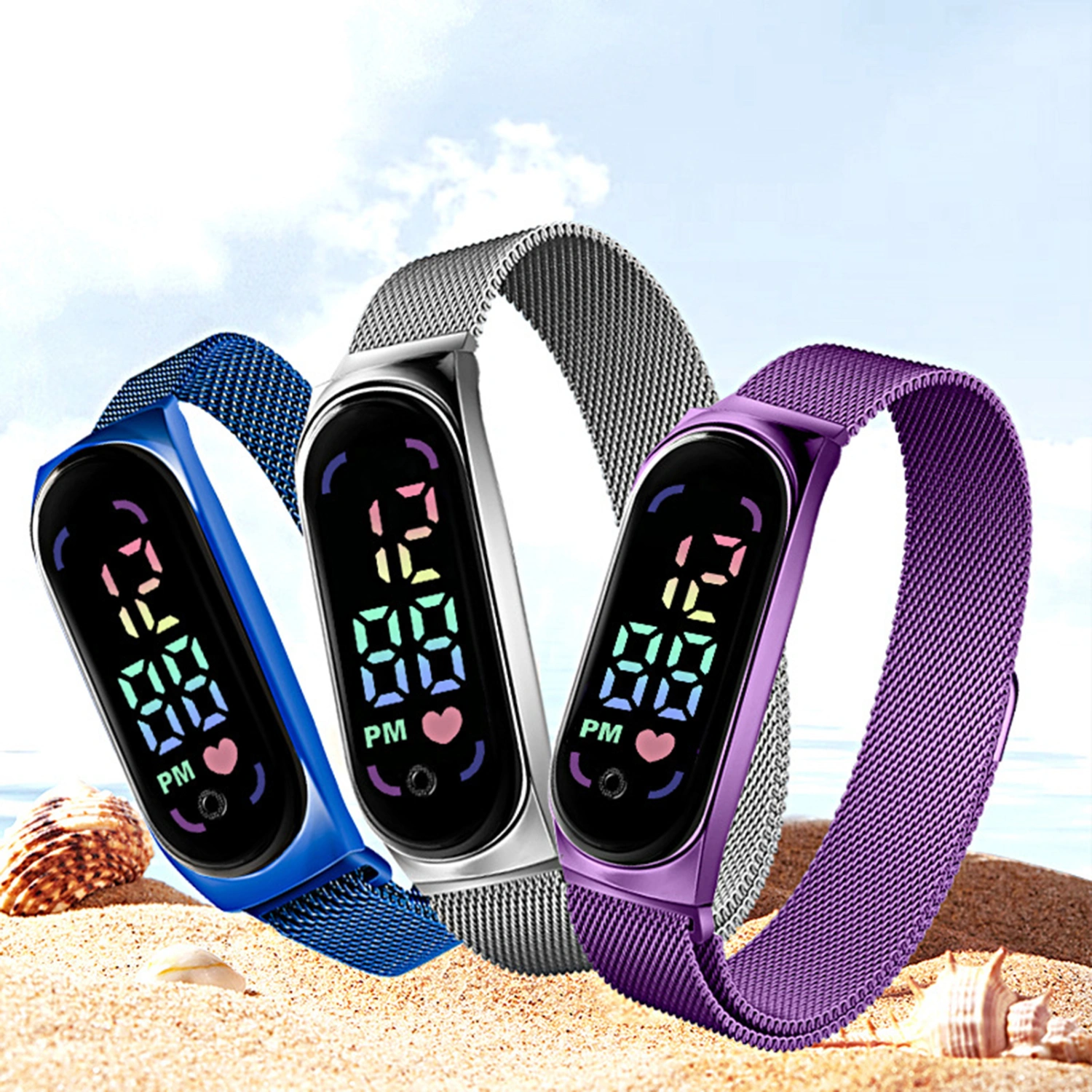 Electronic Watch Magnetic Multifunctional Adjustable LED Screen Waterproof  Rectangular Dial Student Watch Daily Wear
