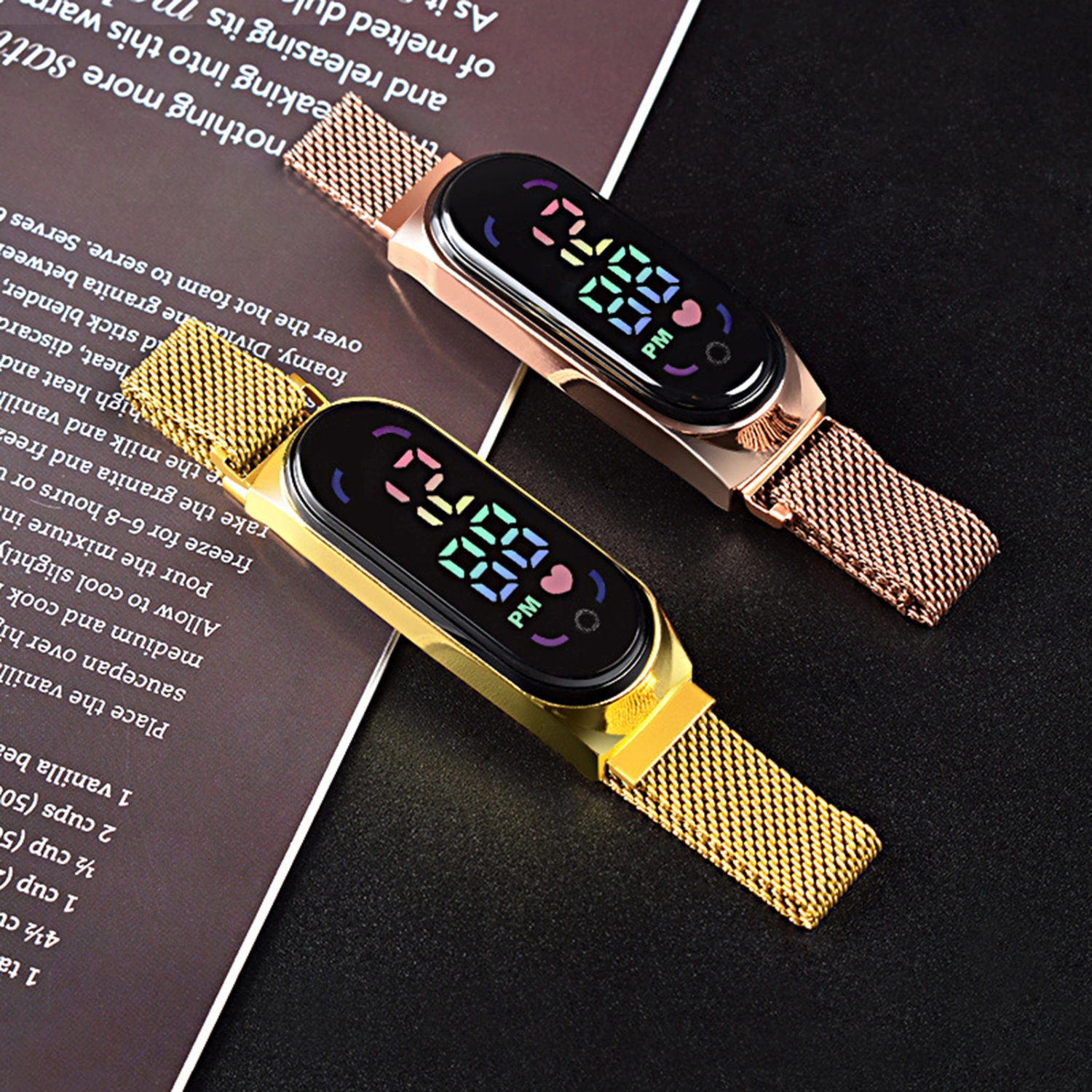 Electronic Watch Magnetic Multifunctional Adjustable LED Screen Waterproof  Rectangular Dial Student Watch Daily Wear