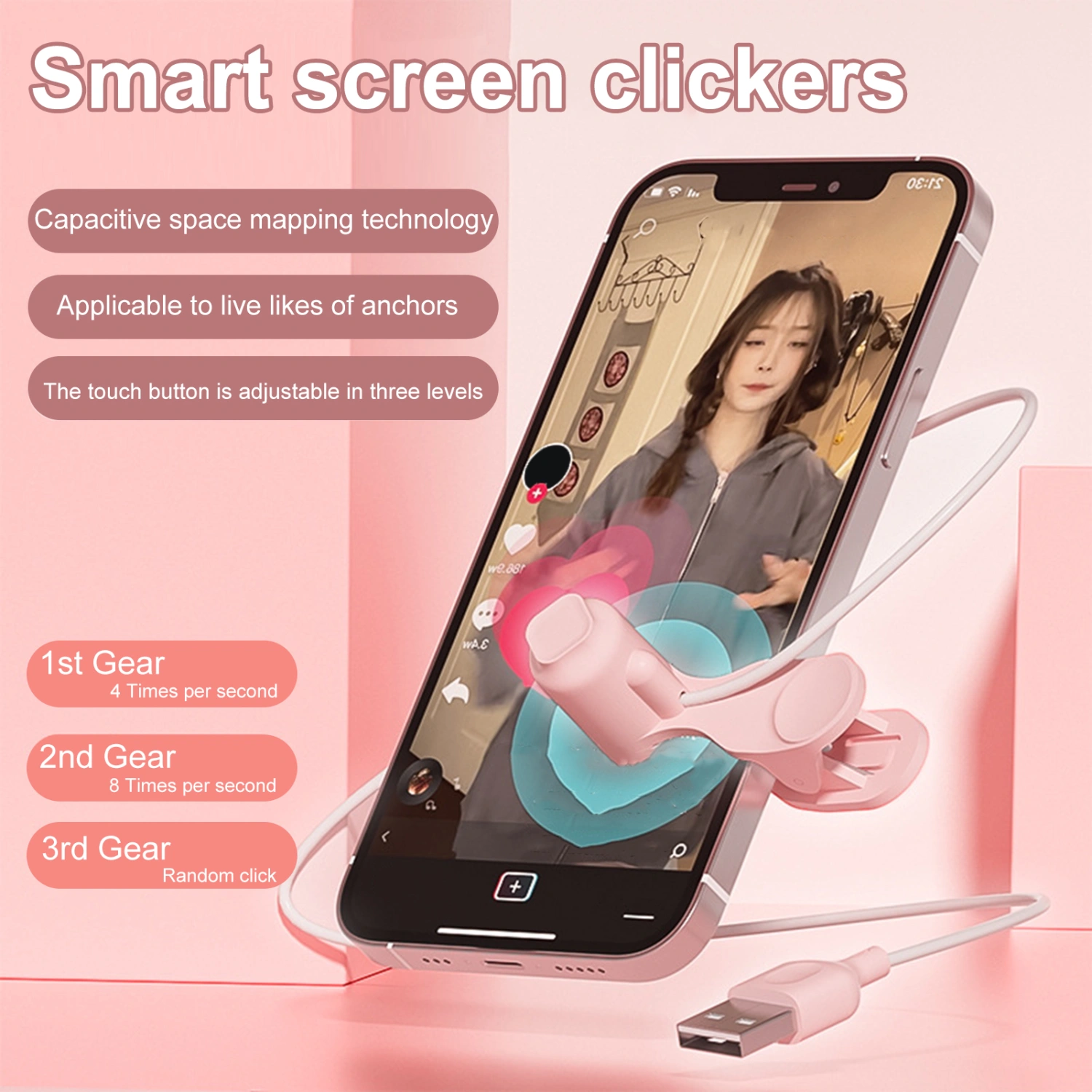 Screen Clicker Sensitive Hands-free 3 Gears Automatic Liker Control Clicker for Webcast