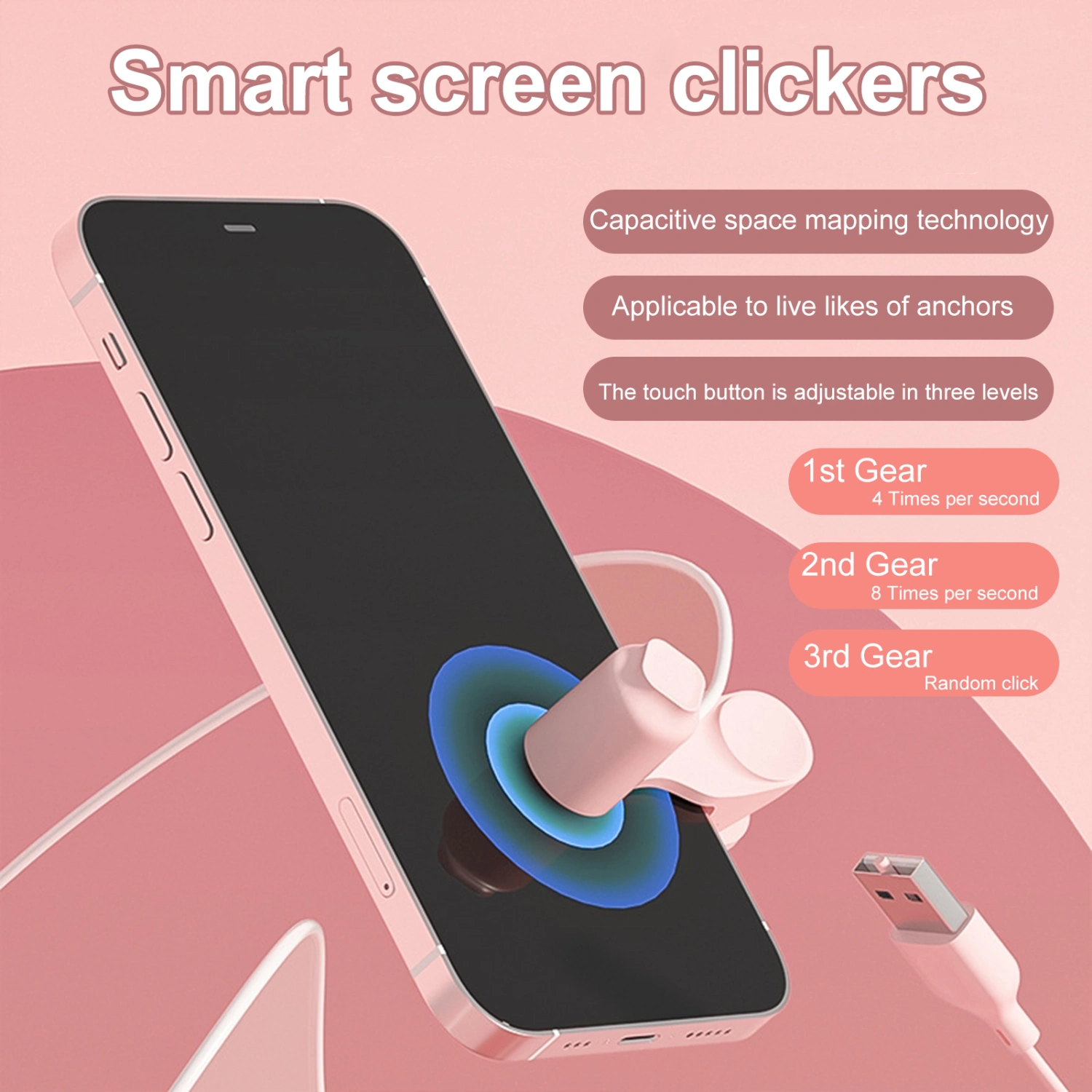 Screen Clicker Sensitive Hands-free 3 Gears Automatic Liker Control Clicker for Webcast