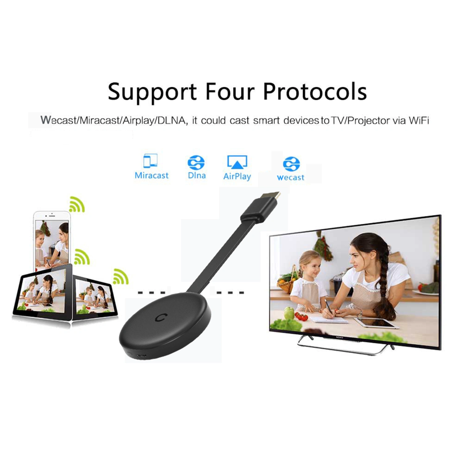 Phone Projection Device High Resolution High-speed Transmission Plug Play HDMI-compatible 1080P WiFi Display TV Screen Device for Home Theater