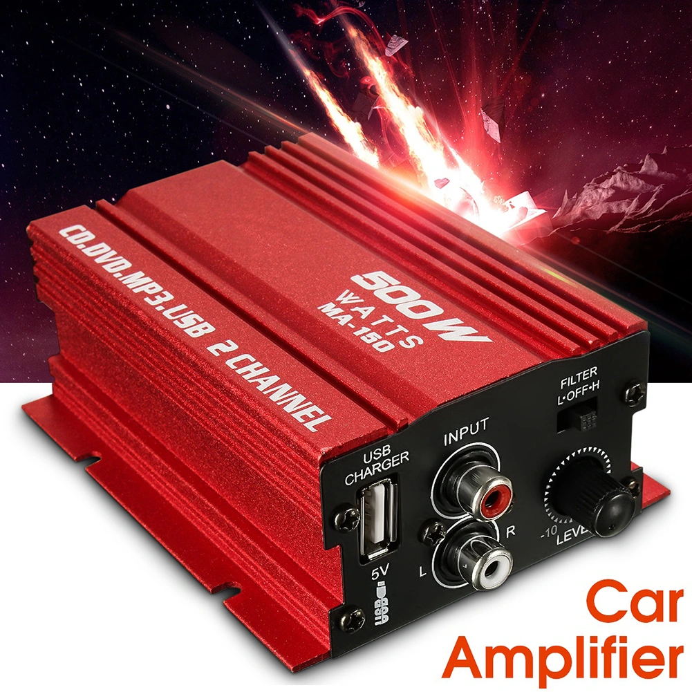 500W 12V Mini 2CH HiFi Stereo Audio Power Amplifier Car MP3 Speaker Portable