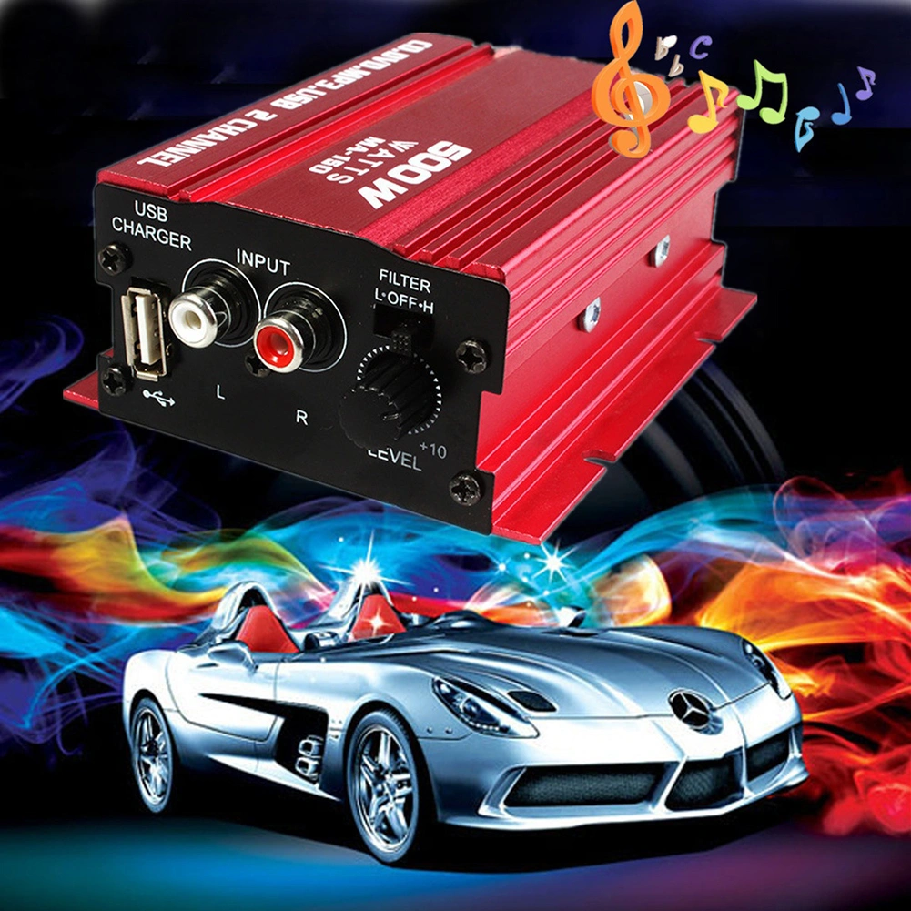 500W 12V Mini 2CH HiFi Stereo Audio Power Amplifier Car MP3 Speaker Portable