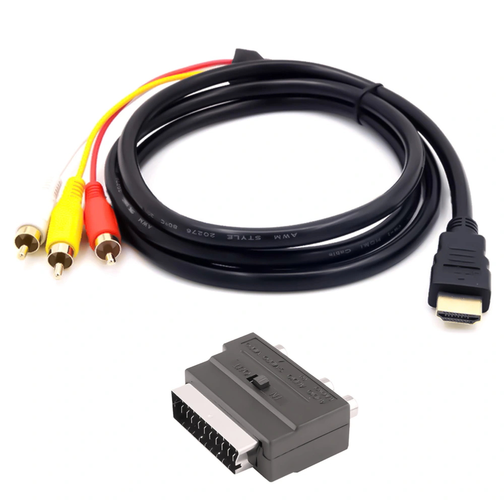 3 Input Ports 1.5M HDMI-compatible Male to 3 RCA Scart Audio Video Converter Adapter Cable