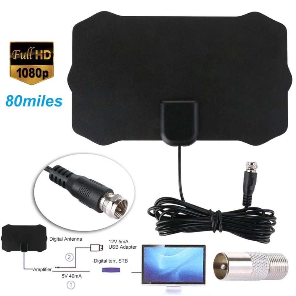 UHF 80 Miles 1080P High Clarity Indoor Digital HDTV Antenna Signal Receiver