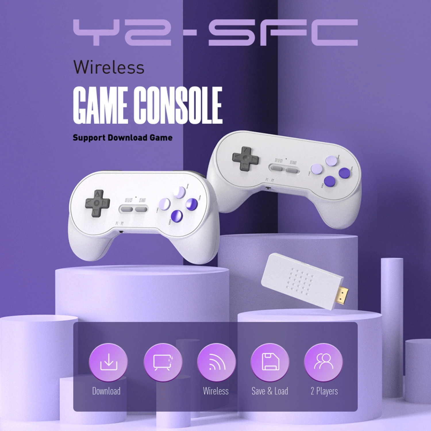 1 Set Y2 SF Game Console Plug And Play 16 Bit Quick Response Built-in Hundreds of Video Games High Clarity Output Entertainment 4K Retro Classic TV Game Console for Home