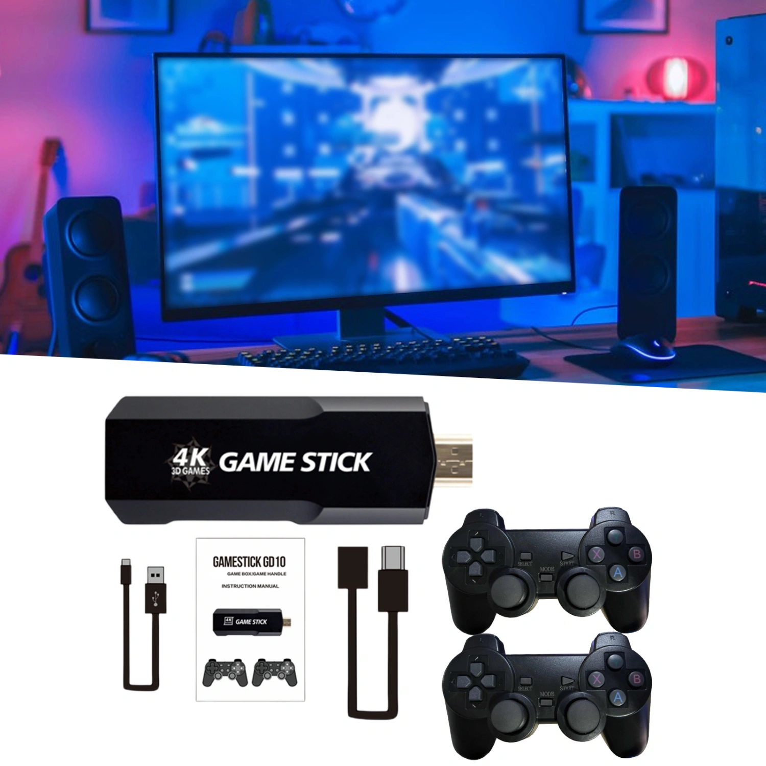 Video Game Console 4K HD-compactible Multilingual Handheld 2.4G Double Wireless Controller Game Player for Party for PS1/MAME 